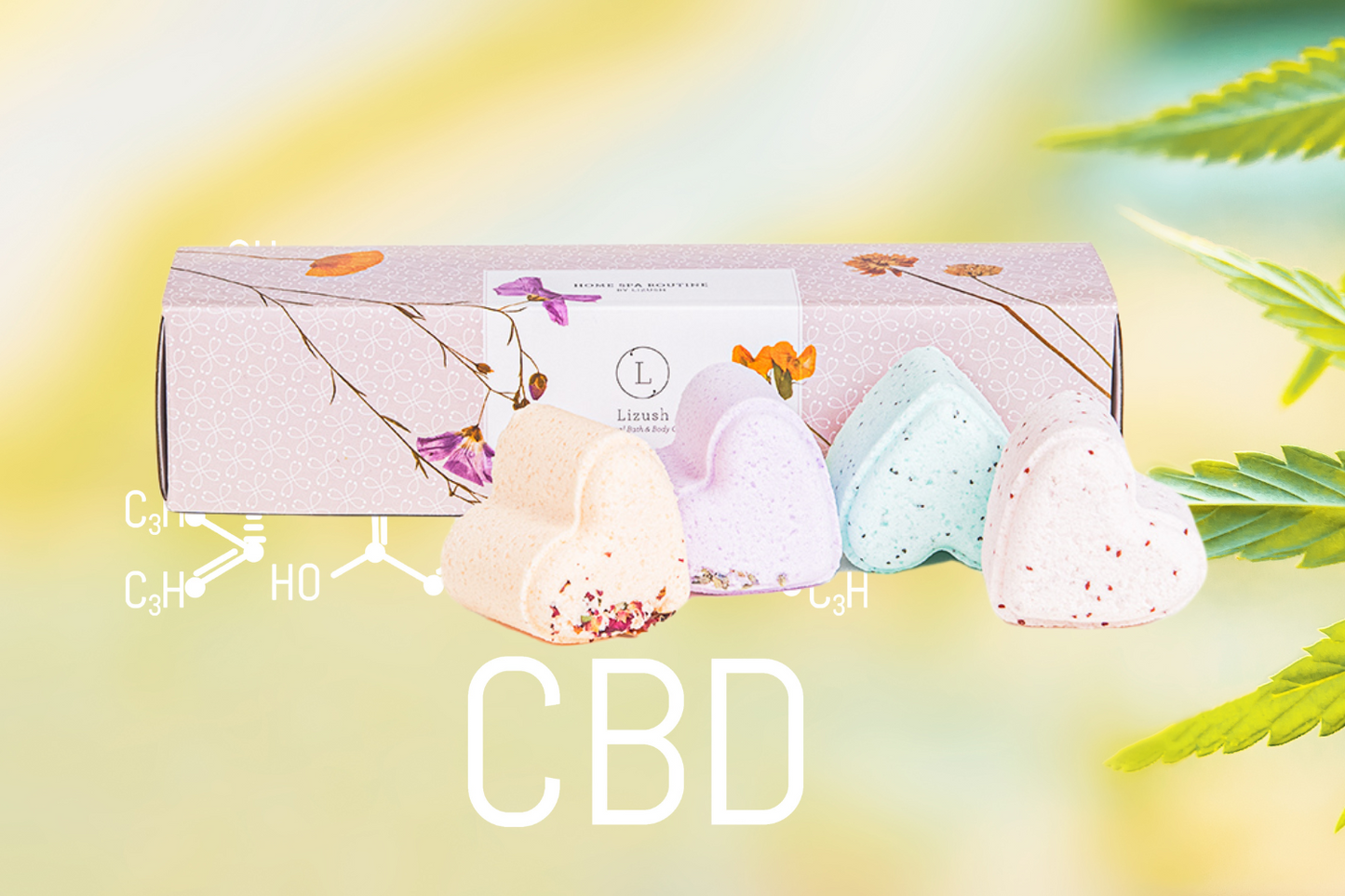 Bath Bombs with CBD - 5 Hearts Shaped with CBD - in a Gift Box - Can be personalized. (THC free) by Lizush