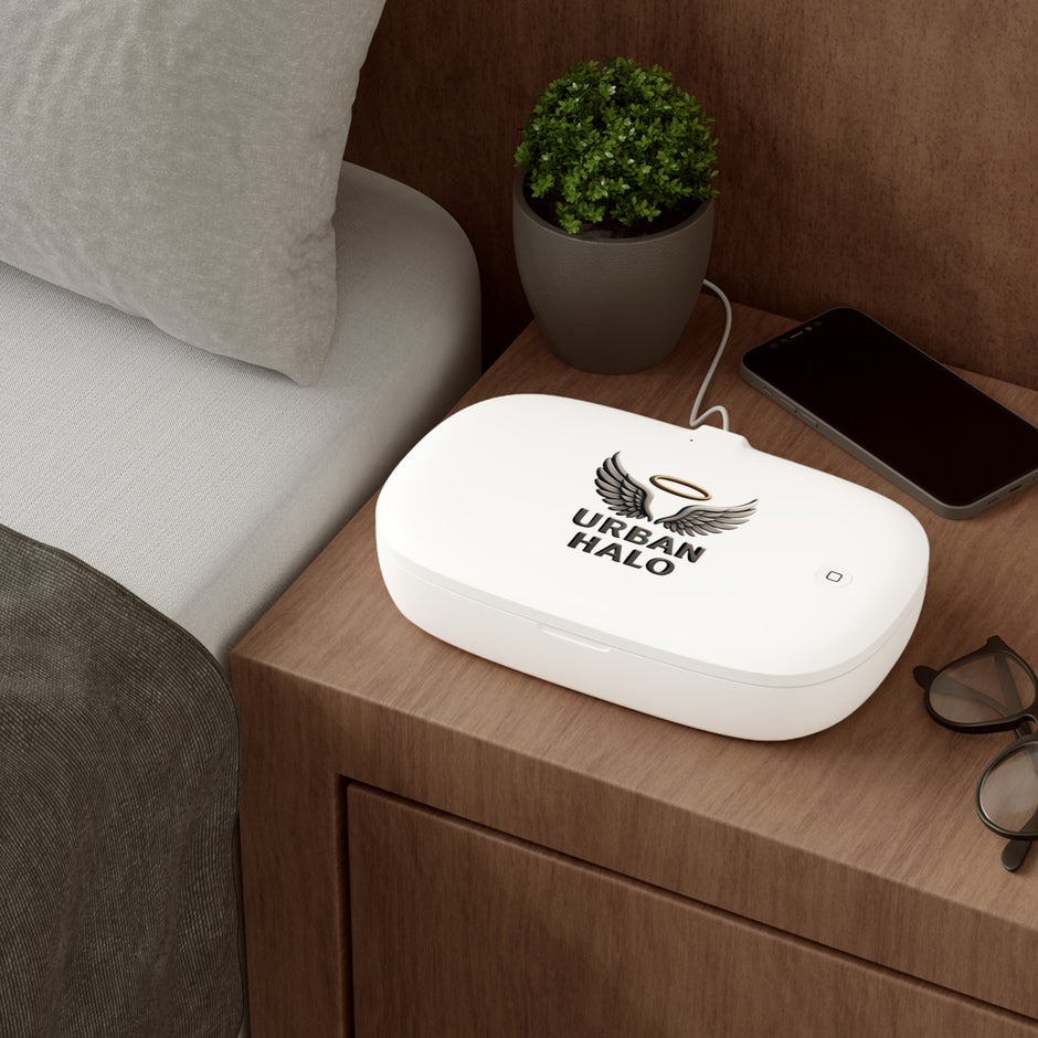 UV Phone Sanitizer and Wireless Charging Pad with Urban Halo Design