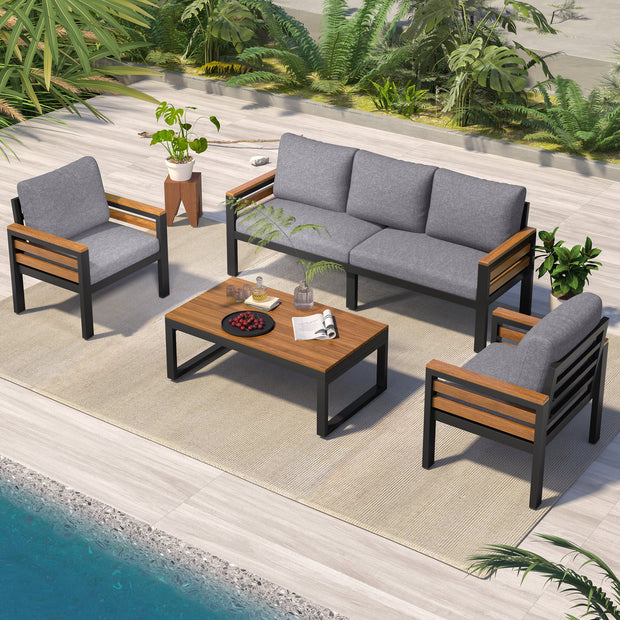 4-Piece Outdoor Furniture Sofa Set for 5 People with  Acacia Wood