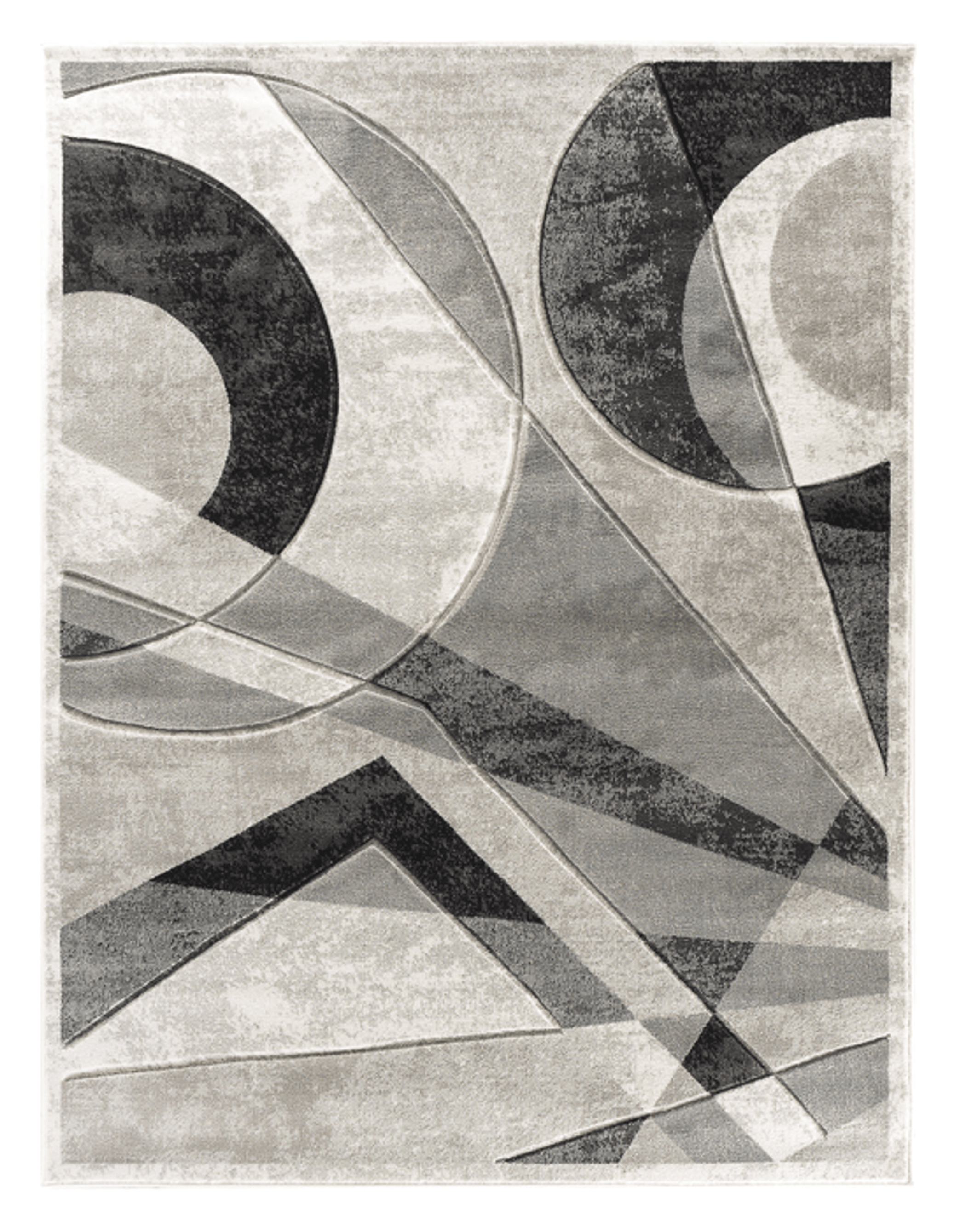 Hand-Carved Geometric Grey Polypropylene Rug - 3'8