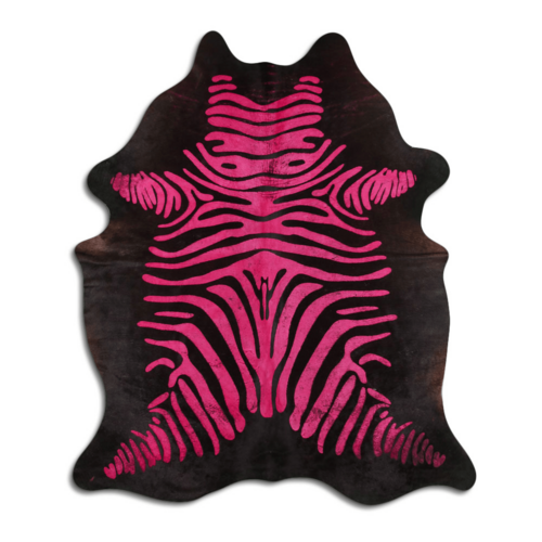 Acid Washed Cowhide Area Rug In Distressed Zebra Pink On Black
