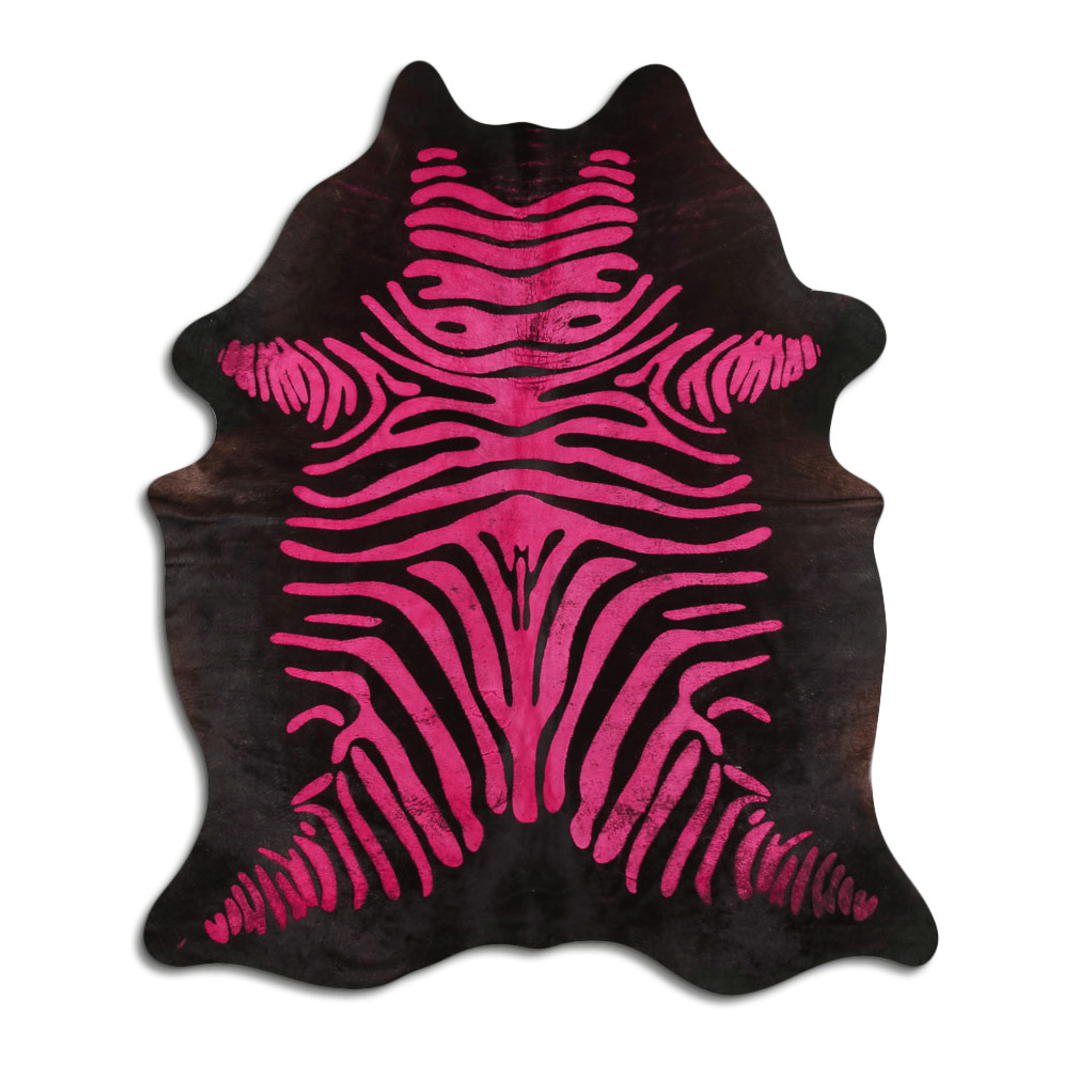 Acid Washed Cowhide Area Rug In Distressed Zebra Pink On Black