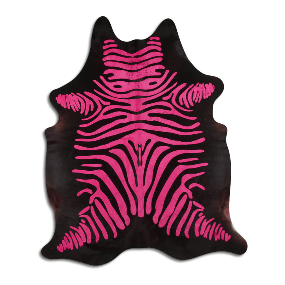 Acid Washed Cowhide Area Rug In Distressed Zebra Pink On Black