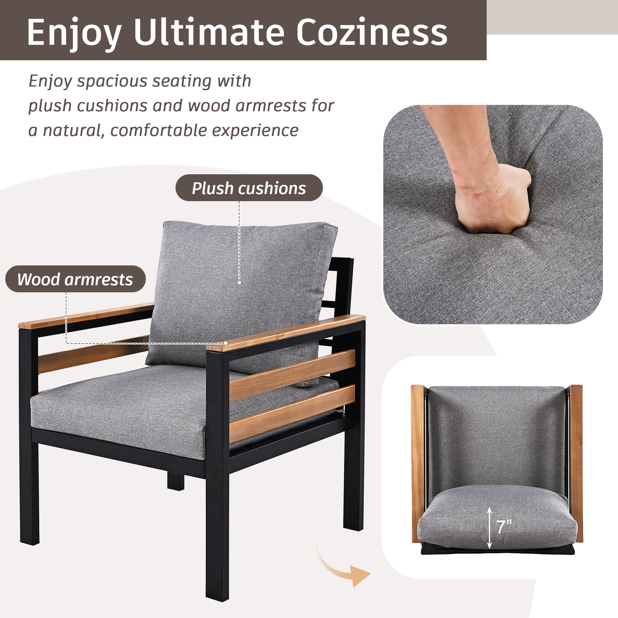 4-Piece Outdoor Furniture Sofa Set for 5 People with  Acacia Wood