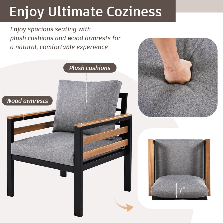 4-Piece Outdoor Furniture Sofa Set for 5 People with  Acacia Wood