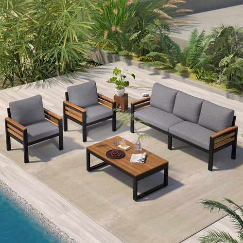 4-Piece Outdoor Furniture Sofa Set for 5 People with  Acacia Wood