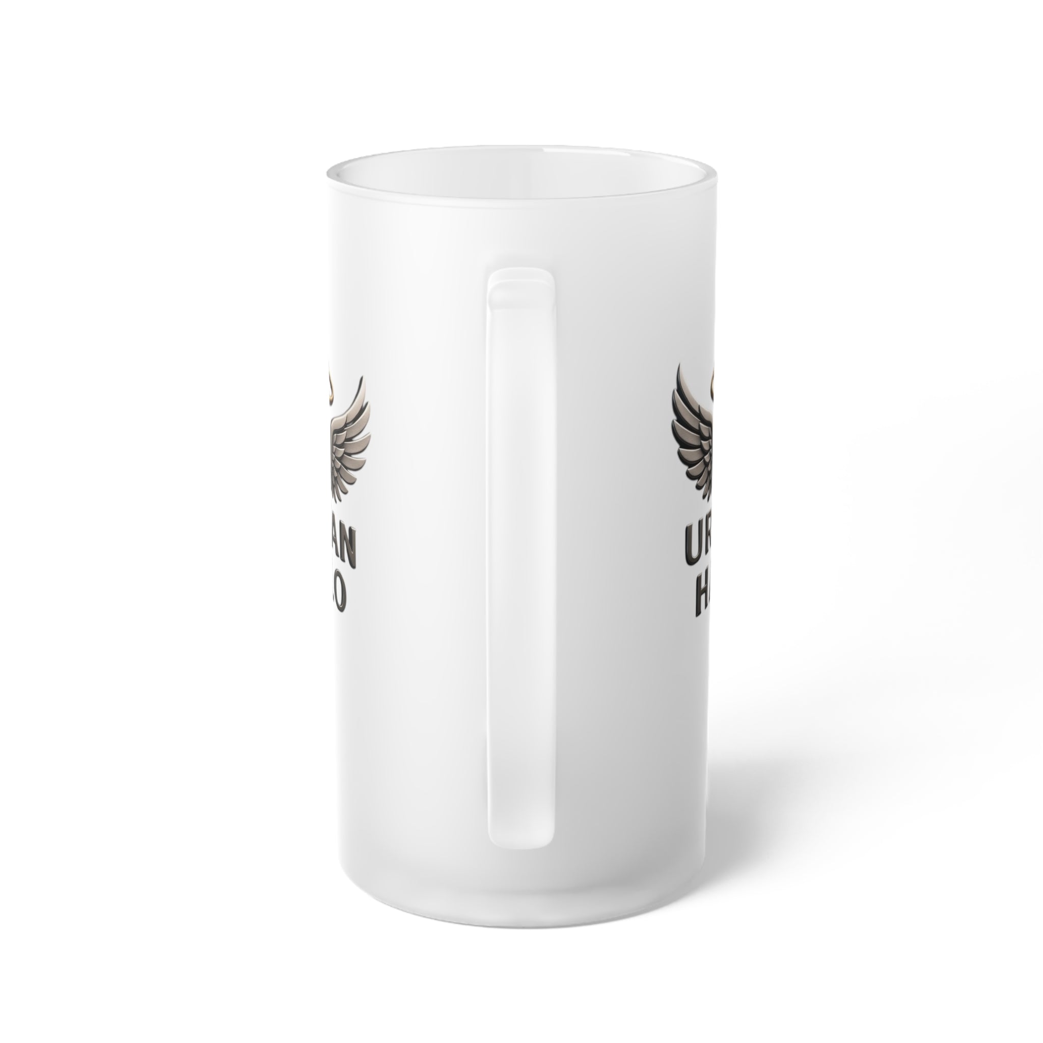 Urban Halo Frosted Glass Beer Mug with Wings Design