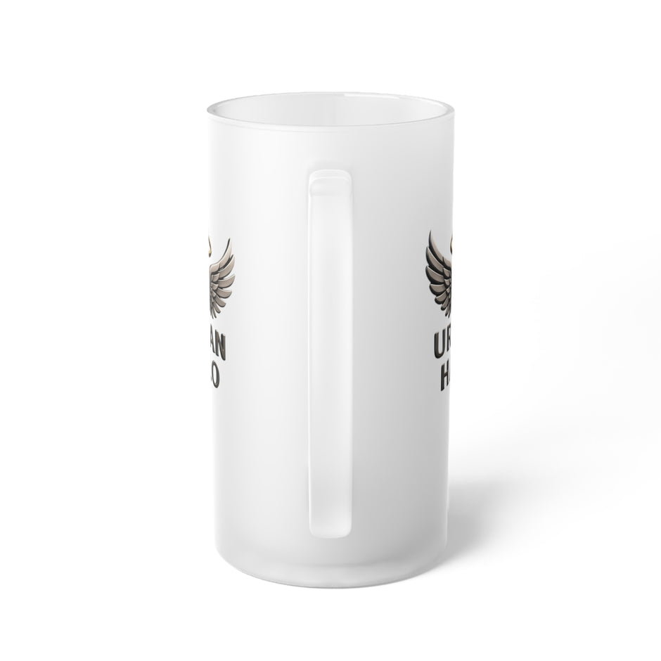 Urban Halo Frosted Glass Beer Mug with Wings Design