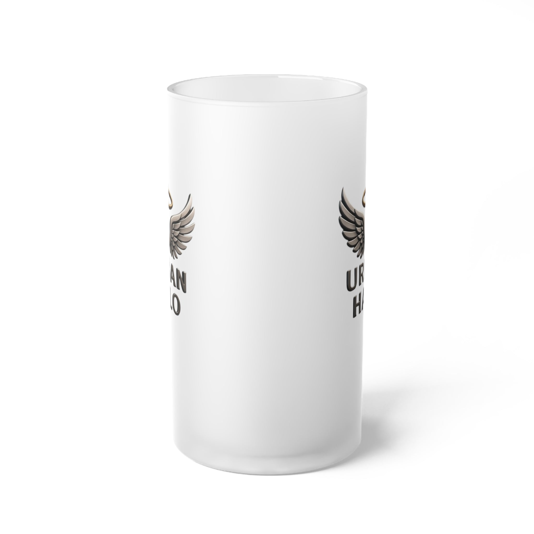 Urban Halo Frosted Glass Beer Mug with Wings Design