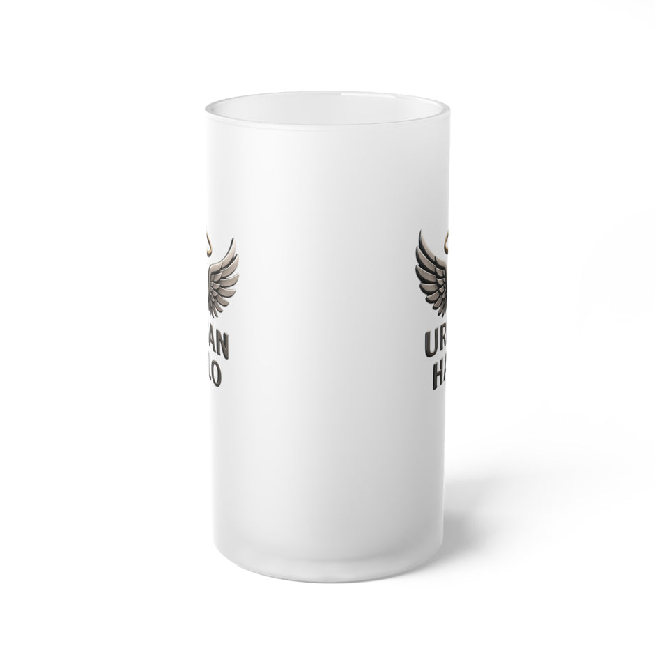 Urban Halo Frosted Glass Beer Mug with Wings Design
