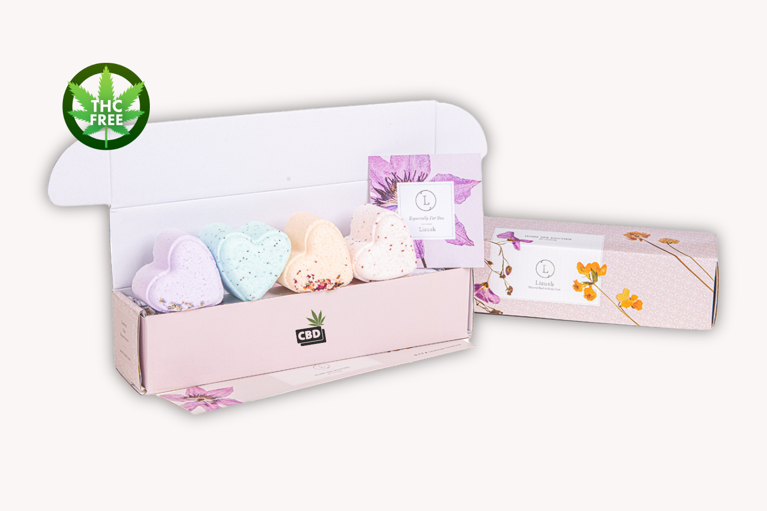 Bath Bombs with CBD -  5 Hearts Shaped with CBD - in a Gift Box - Can be personalized. (THC free) by Lizush