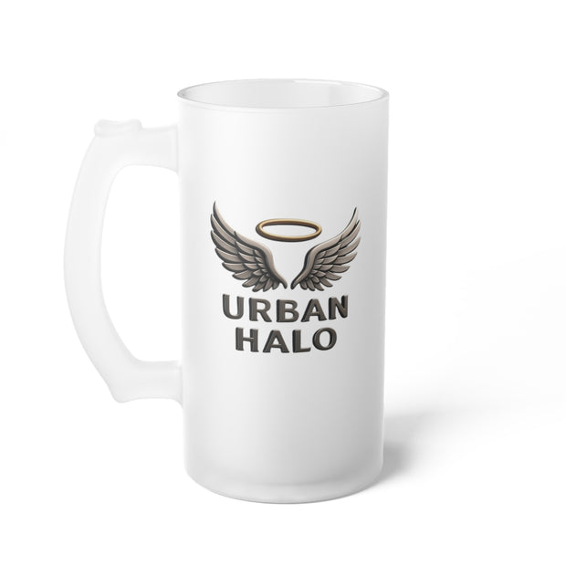 Urban Halo Frosted Glass Beer Mug with Wings Design