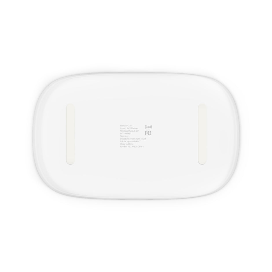 UV Phone Sanitizer and Wireless Charging Pad with Urban Halo Design