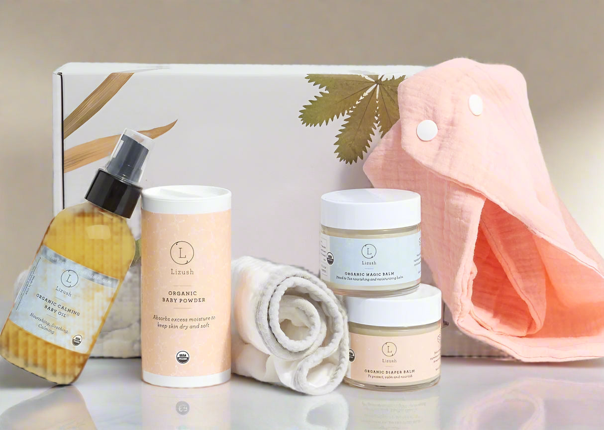new baby born gift with ORGANIC gift box filled with rich organic products.