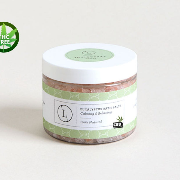 CBD Natural Eucalyptus Bath Salts with CBD, Calming and relaxing (THC free) by Lizush