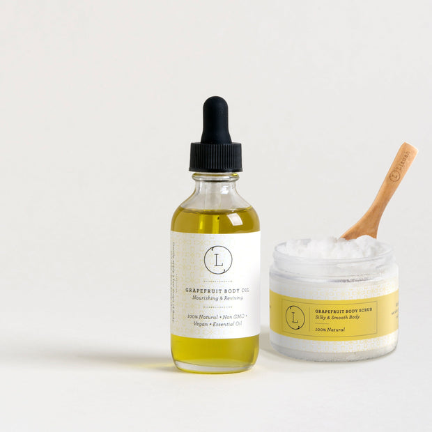 Moisturizing set with Grapefruit body oil and Body scrub by Lizush