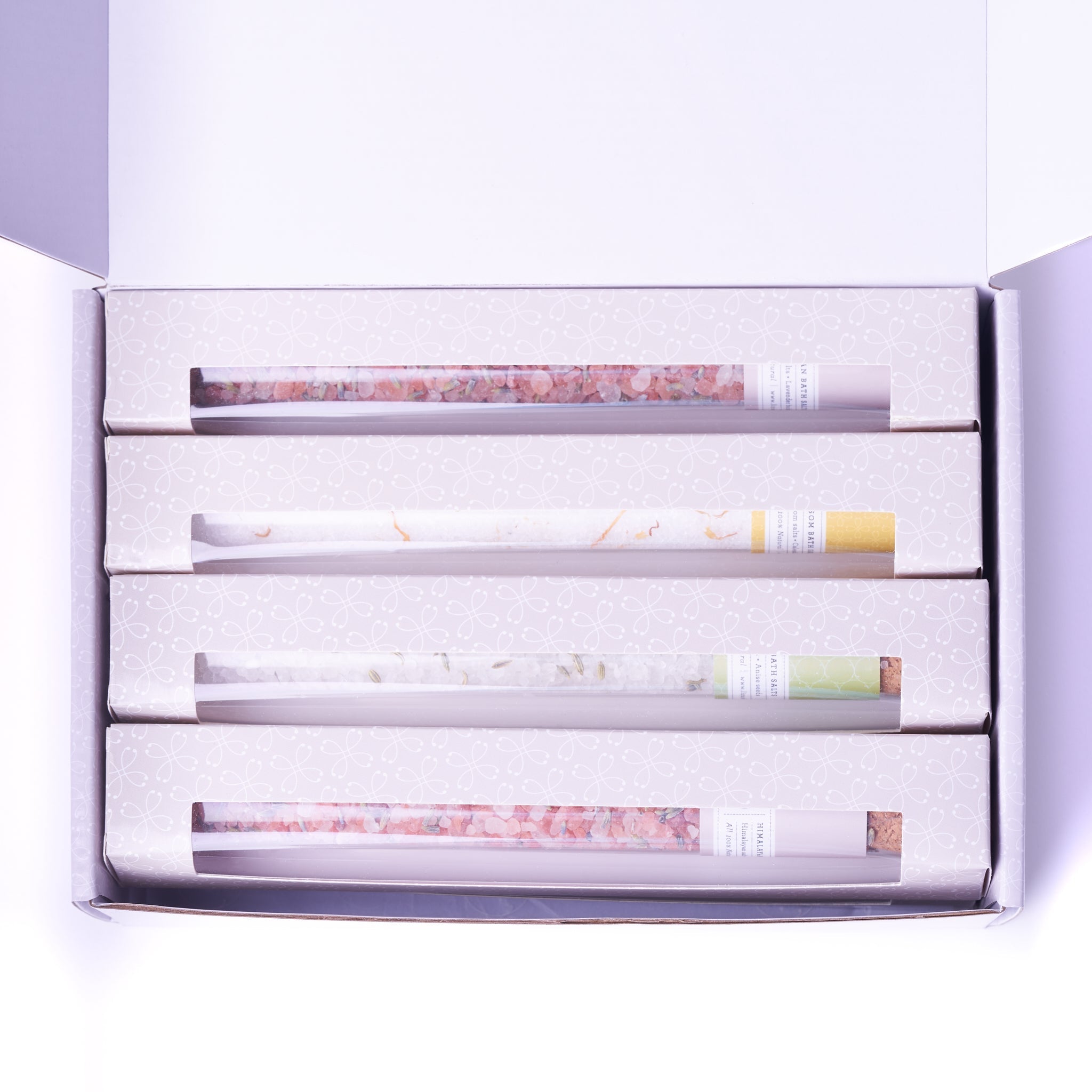 Natural Bath Salts Gift set in 8 Glass Tubes, Luxurious Bath Experience by Lizush