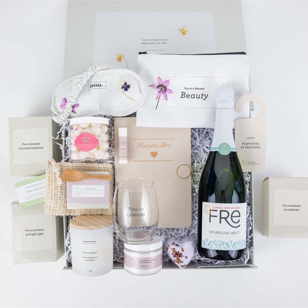 Luxury large bride gift basket full of natural products and some indulgence items to pamper and celebrate your brideness - Lizush