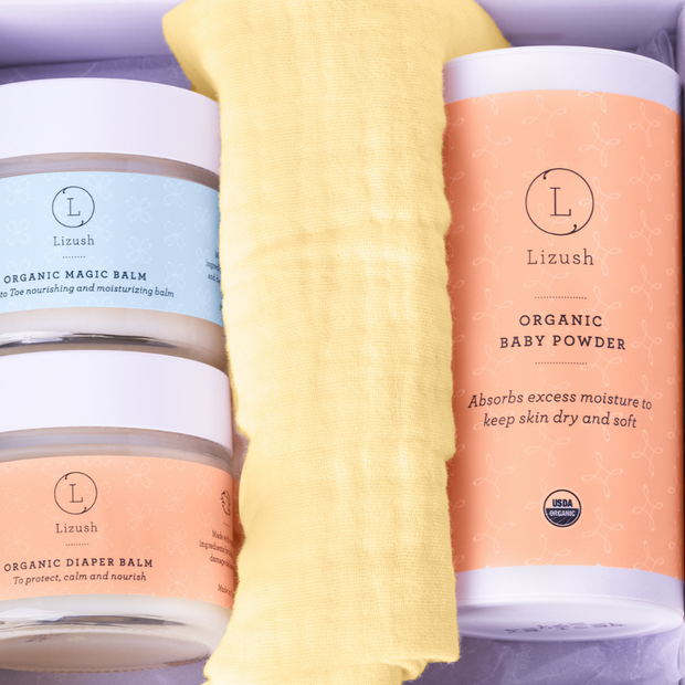 Organic full care new baby gift set - welcome little one! organic diaper balm organic baby powder