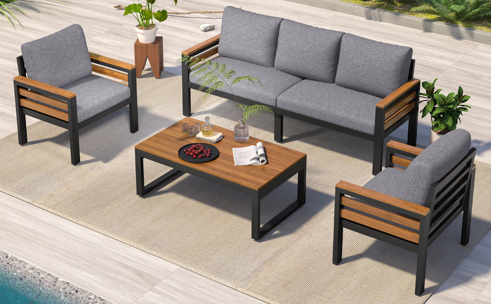 4-Piece Outdoor Furniture Sofa Set for 5 People with  Acacia Wood
