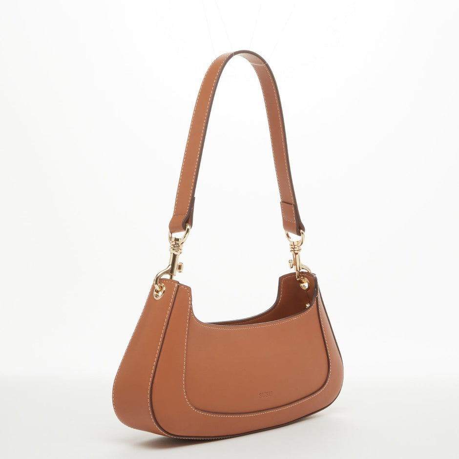 SUSU Leather Baguette Bag Brown Purse 90s Small  Shoulder Bag Y2K  Underarm Bag Trendy Handbag