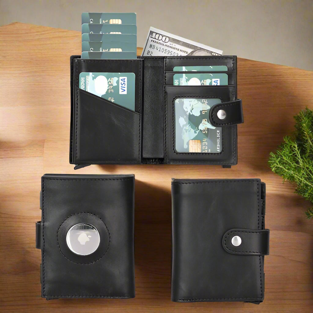 Douglas Genuine Leather Pop-Up Wallet with AirTag Slot - RFID Blocking