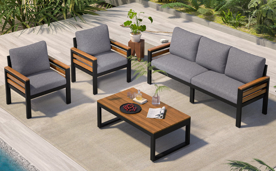 4-Piece Outdoor Furniture Sofa Set for 5 People with  Acacia Wood