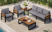 4-Piece Outdoor Furniture Sofa Set for 5 People with  Acacia Wood